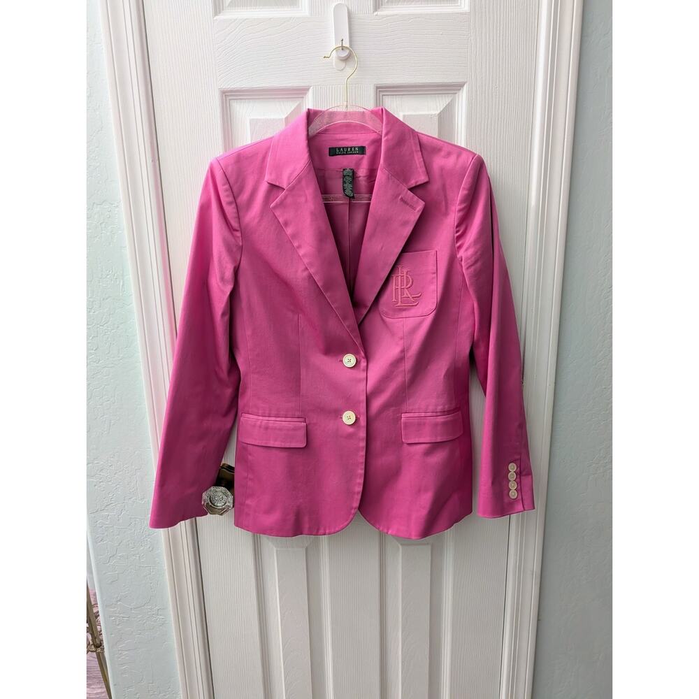 Lauren Ralph Lauren Womens Size 10 Pink Blazer Jacket Button Monogrammed Pocket